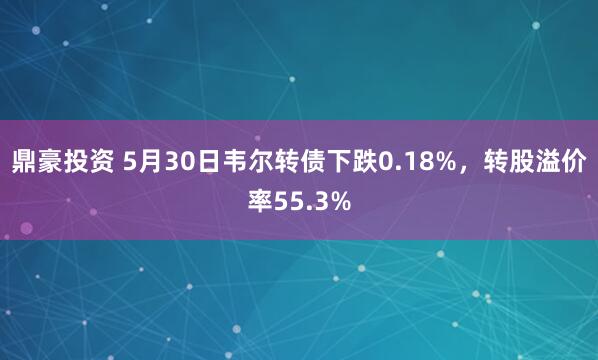 鼎豪投资 5月30日韦尔转债下跌0.18%，转股溢价率55.3%